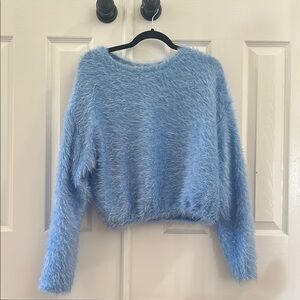 Zara Blue Crew Neck Sweater with Fuzzy Texture